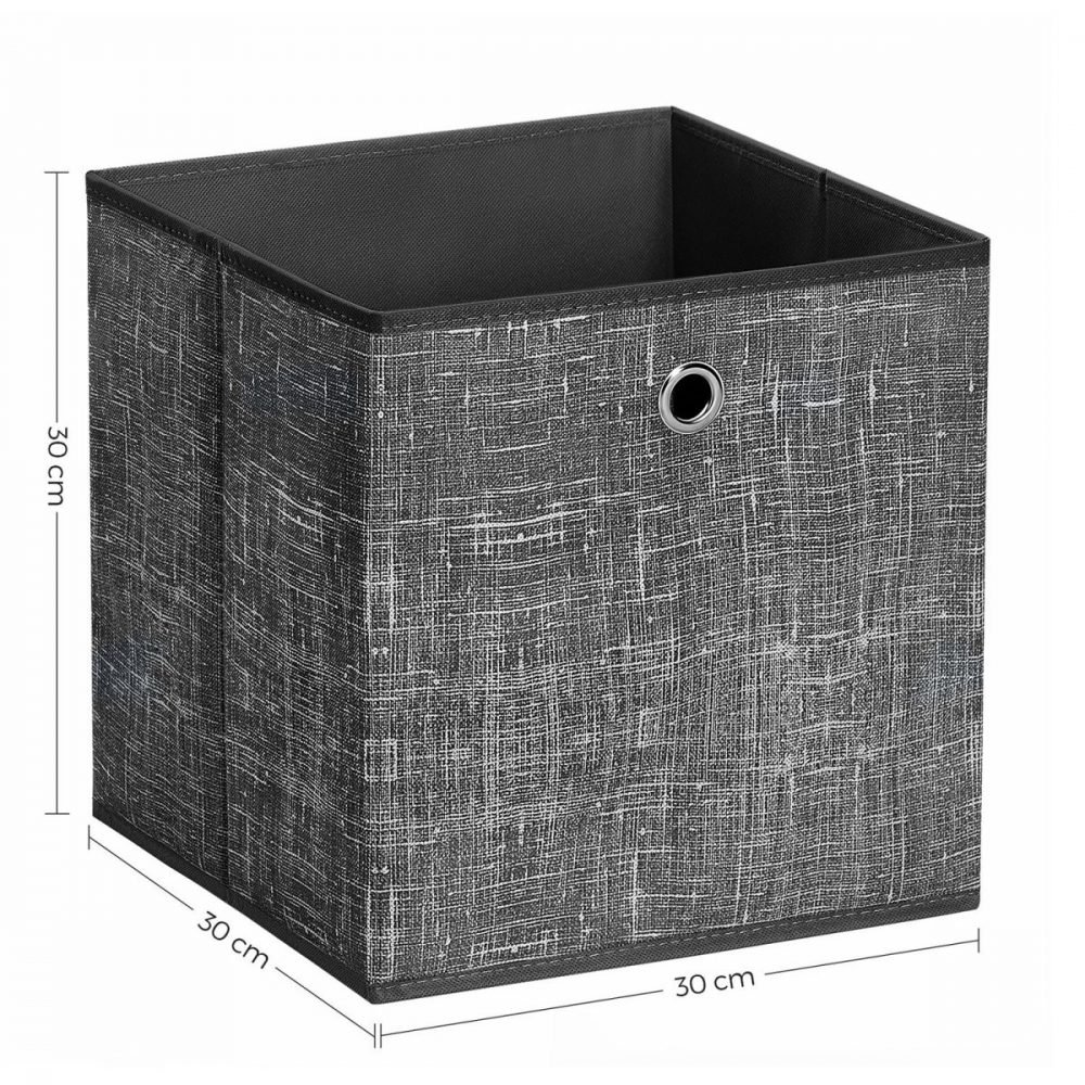 Set de 6 cajas de almacenaje plegables de tela, cubos 30x30x30 cm, negro jaspeado - Imagen 8
