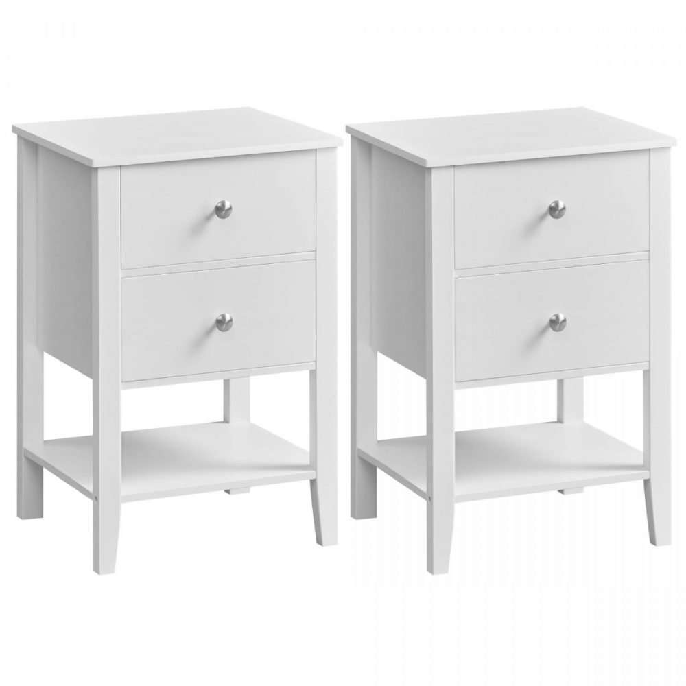 Set de 2 mesitas de noche de bambú blanco nube, 2 cajones