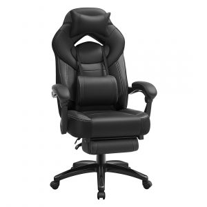 Silla gamer ergonómica con reposapiés, negro, capacidad 150 kg