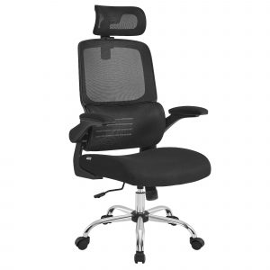 Silla ergonómica de oficina, malla, reposacabezas ajustable, negro tinta