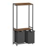Mueble con cesto doble ropa sucia, barra colgante, estante, marrón rústico