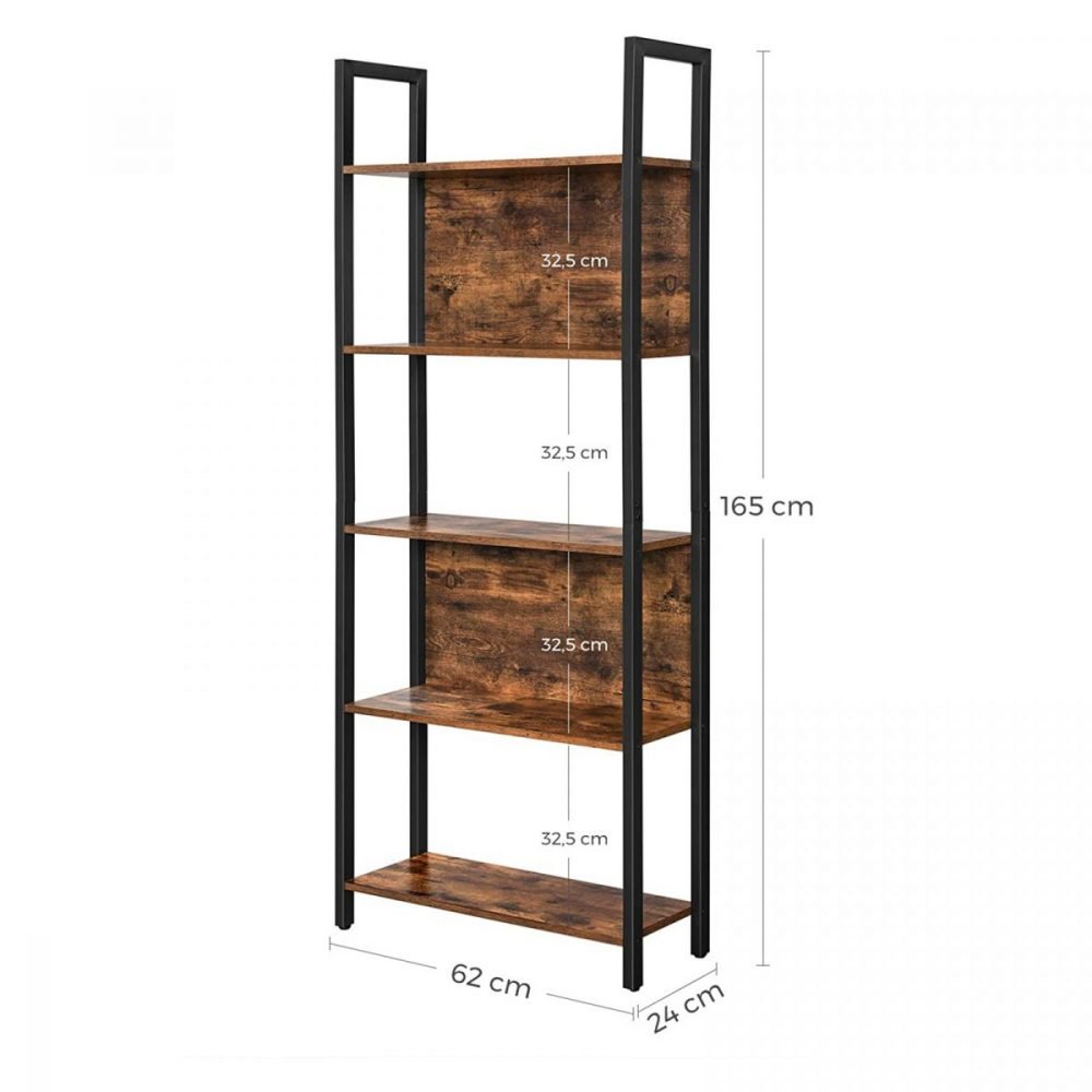 Librería estilo industrial de 5 niveles, marrón rústico y negro - Imagen 2