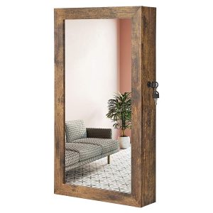 Espejo joyero de pared, organizador espacioso, marrón