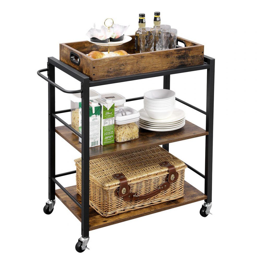 Carro de cocina multifuncional con bandeja extraíble, marrón