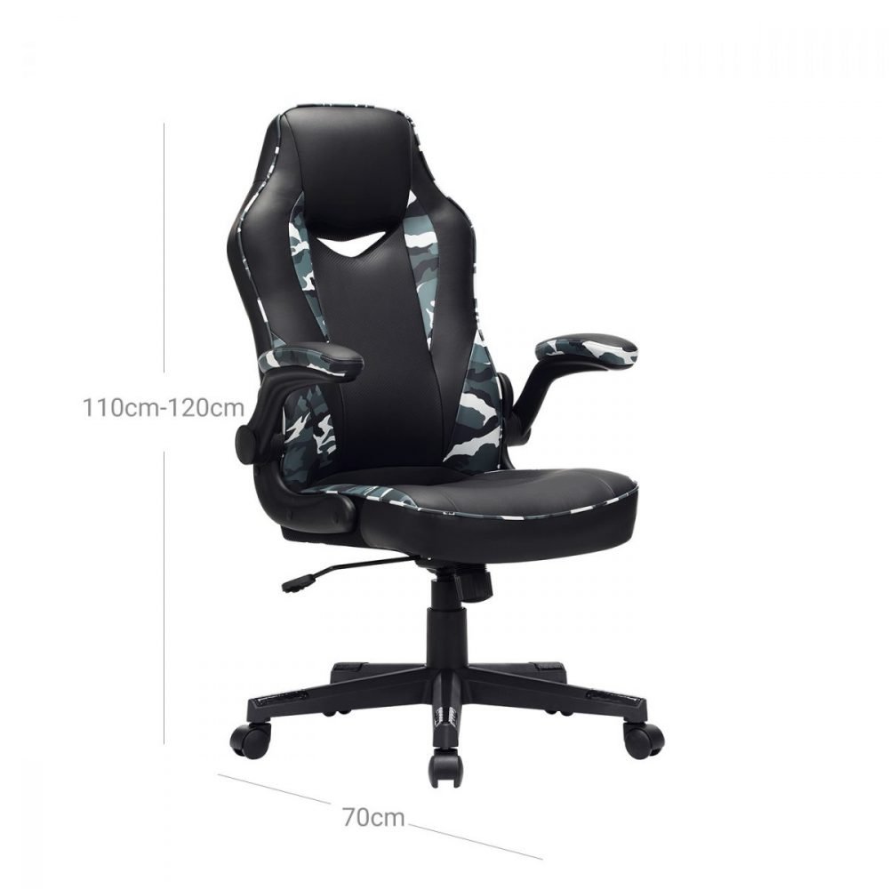 Silla oficina ergonómica giratoria, reposabrazos plegables, camuflaje - Imagen 7