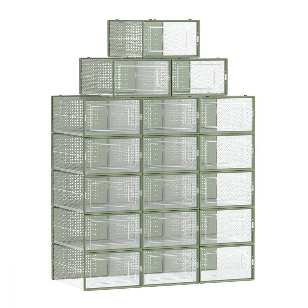 Pack de 18 cajas de zapatos plegables y apilables, verde