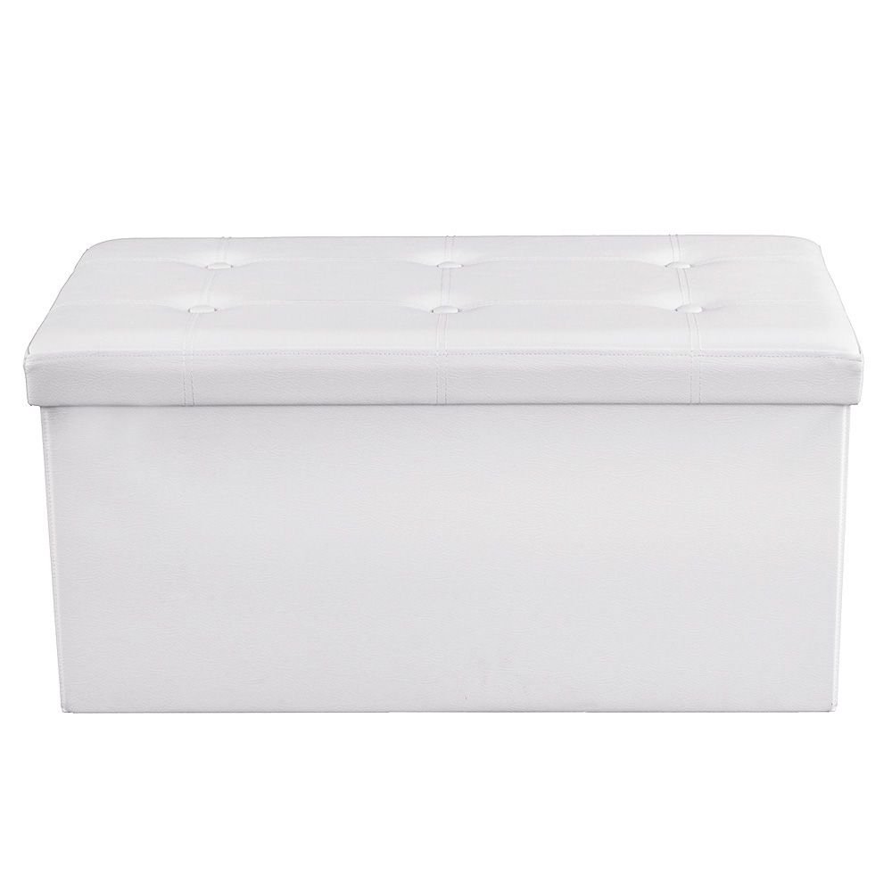Taburete baúl plegable en blanco, puf de almacenaje, 76x38x38 cm - Imagen 3