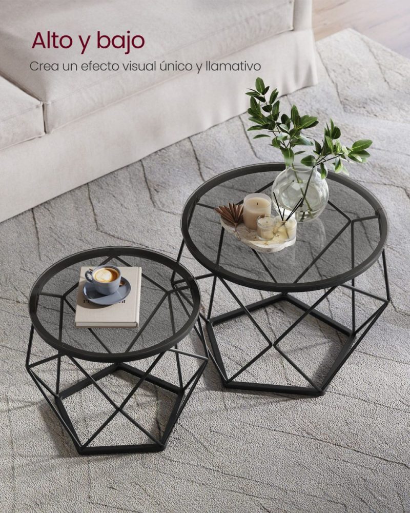 Set de 2 mesas auxiliares modernas con tablero extraíble, gris - Imagen 3