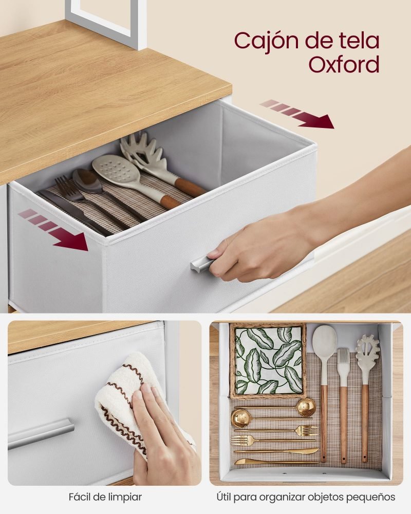 Aparador cocina con enchufes y estantes ajustables, roble y blanco - Imagen 6
