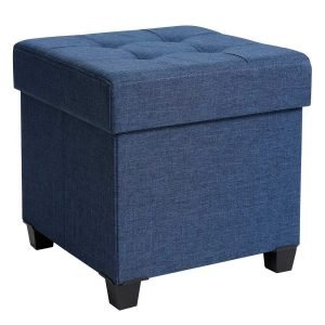 Taburete reposapiés cuadrado con almacenamiento, azul marino