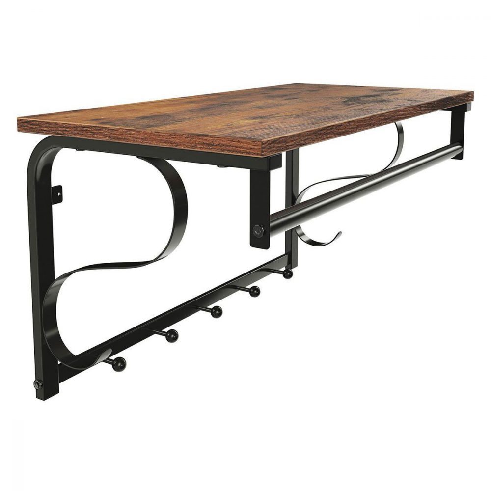 Perchero de pared con estante y ganchos, estilo rústico, 60 cm - Imagen 5