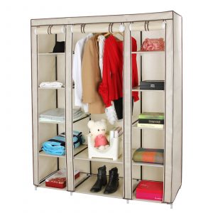 Armario plegable de tela 175x150x45 cm, organizador portátil, beige