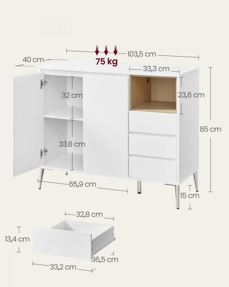 Aparador moderno de almacenaje con puertas, blanco nube - Imagen 7
