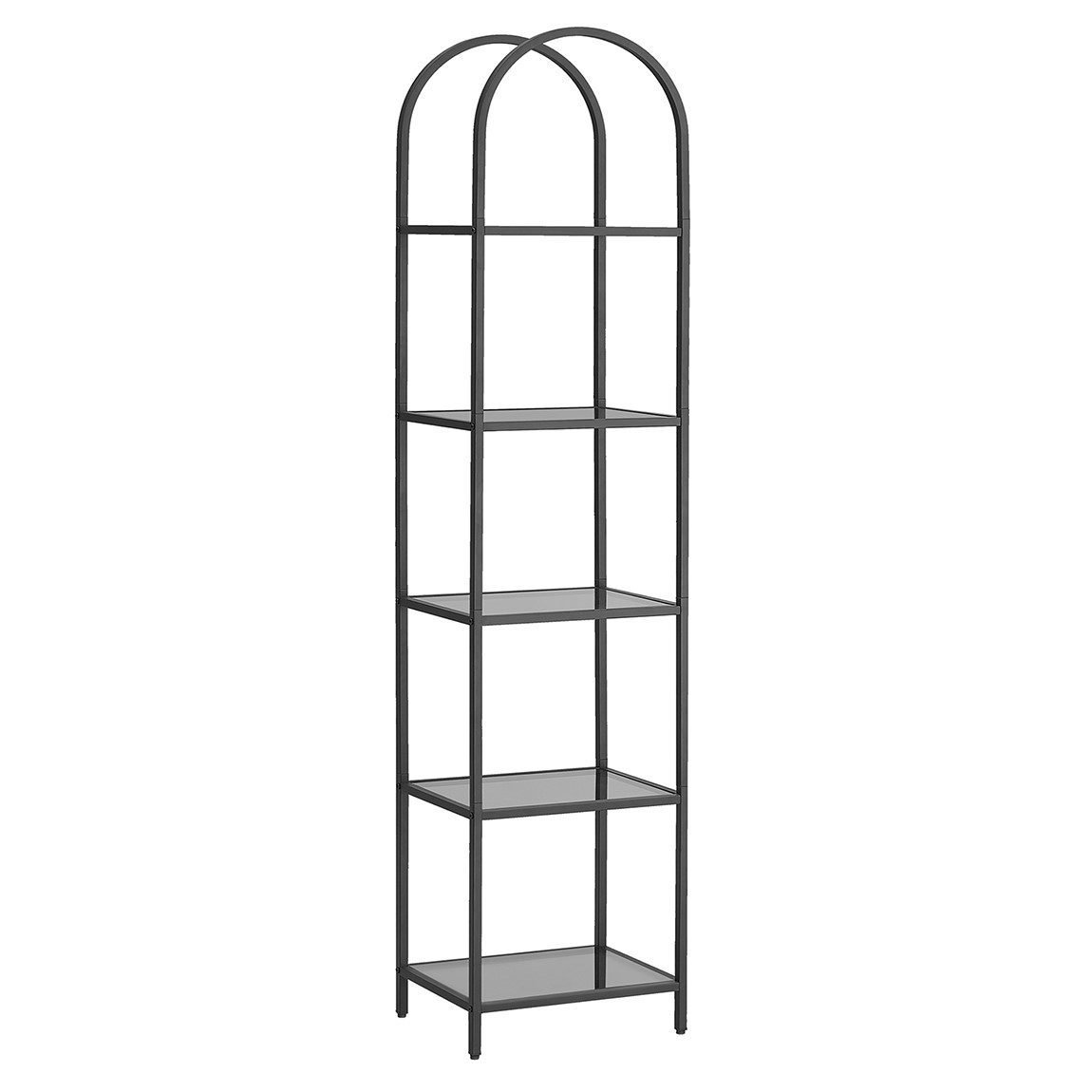 Estantería 5 niveles vidrio templado, diseño arqueado, negro