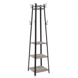 Perchero con 3 estantes, ganchos, barra ropa, greige y negro