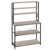 Estantería cocina industrial, 6 estantes, 6 ganchos, acero, greige y negro