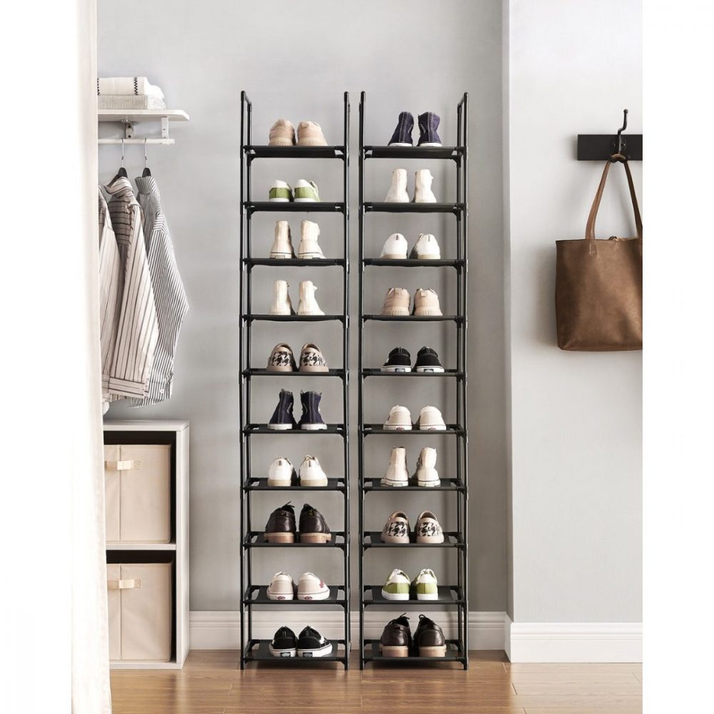 Zapatero vertical 10 estantes, diseño estrecho, metal y tela, negro - Imagen 2