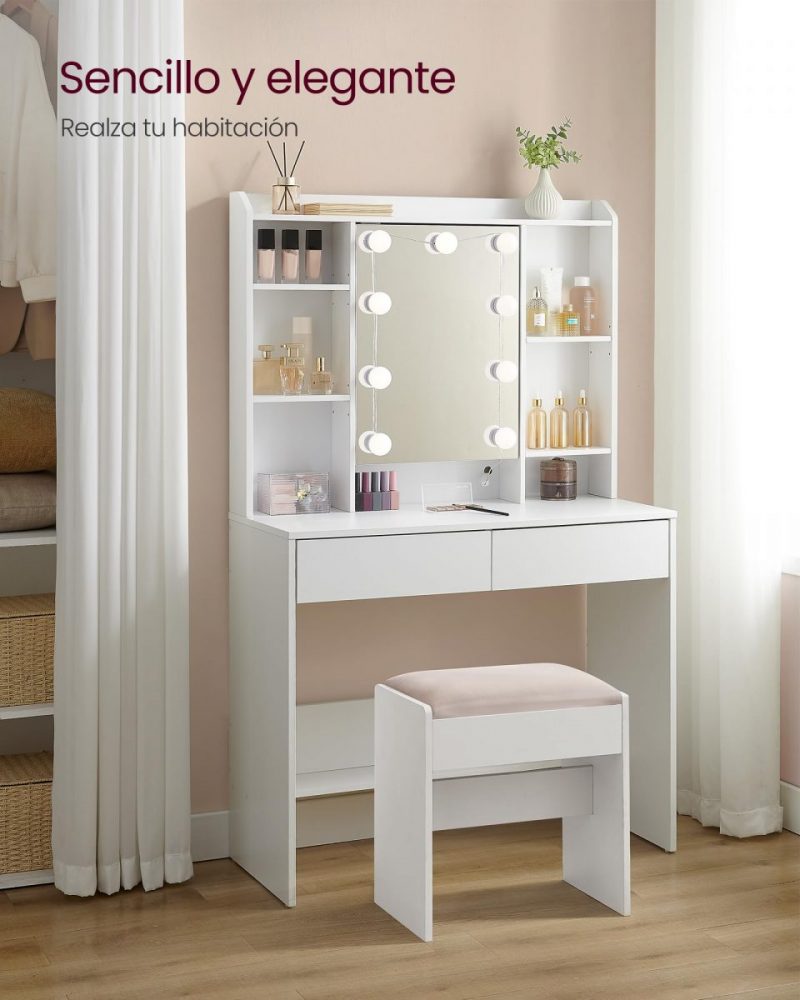 Tocador moderno con luces led ajustables, espejo y 2 cajones - Imagen 3