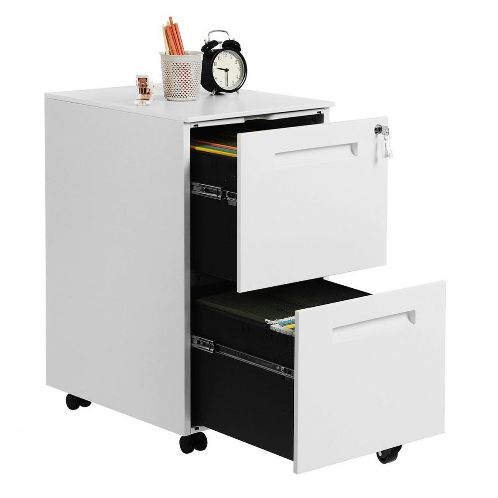 Archivador móvil con cerradura, 2 cajones, blanco - Imagen 3