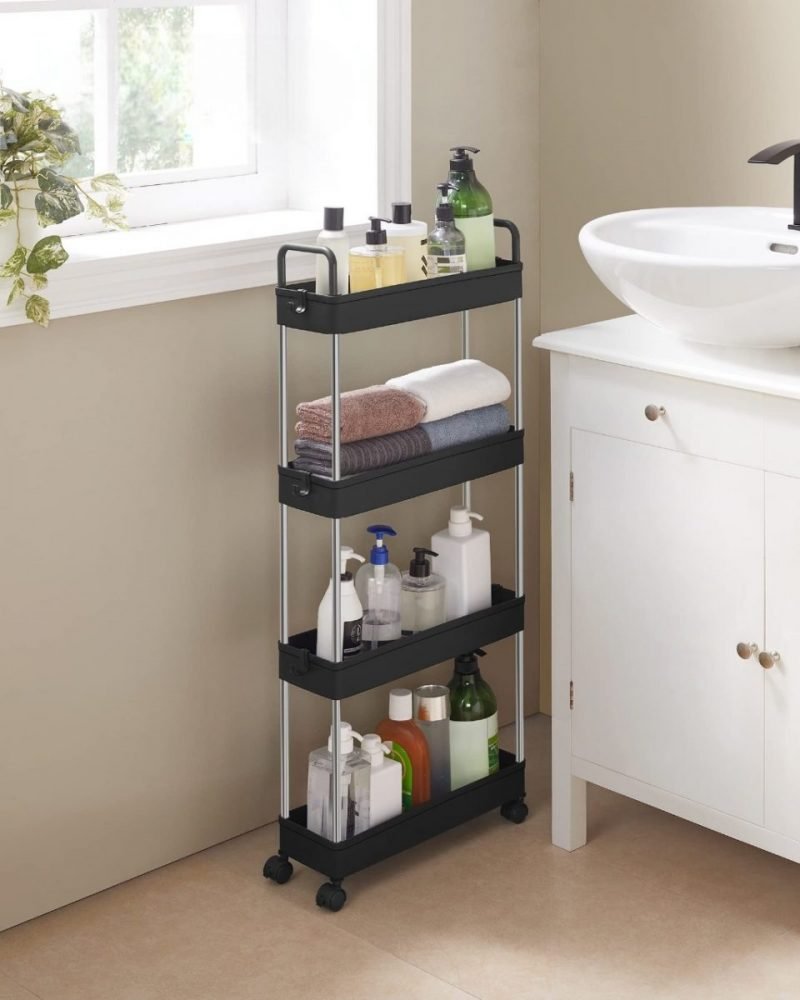 Carrito almacenamiento 4 niveles, cocina, baño, negro - Imagen 2