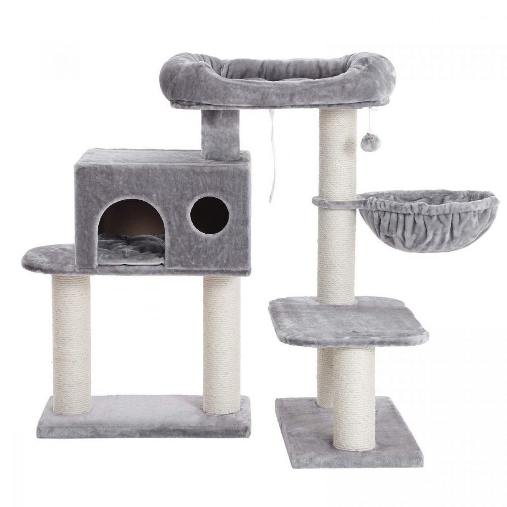 Rascador para gatos con plataforma y tumbona, gris - Imagen 3