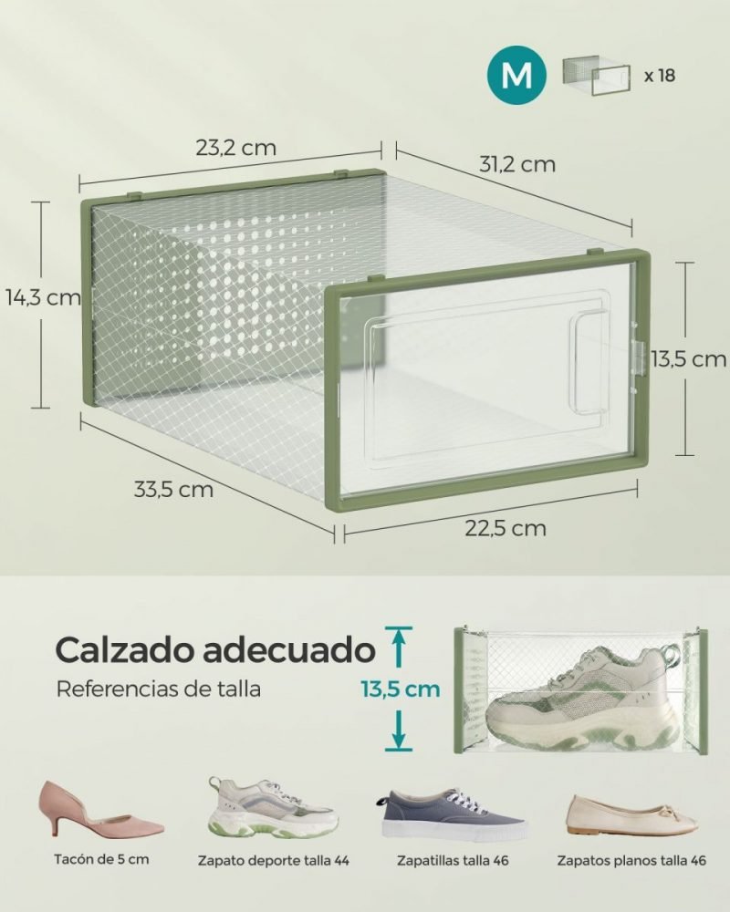 Pack de 18 cajas de zapatos plegables y apilables, verde - Imagen 7