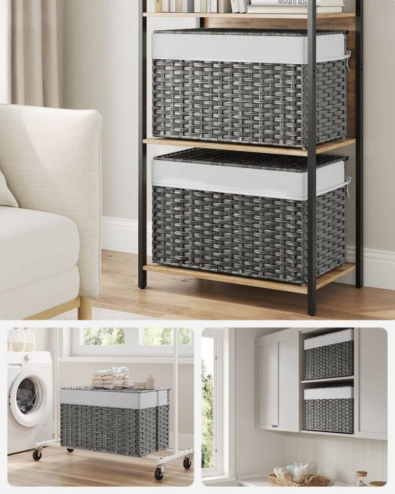 Baúl de almacenamiento de ratán 105 l, caja versátil, gris - Imagen 7