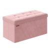 Banco almacenaje terciopelo, reposapiés, 2 cajas, rosa caramelo