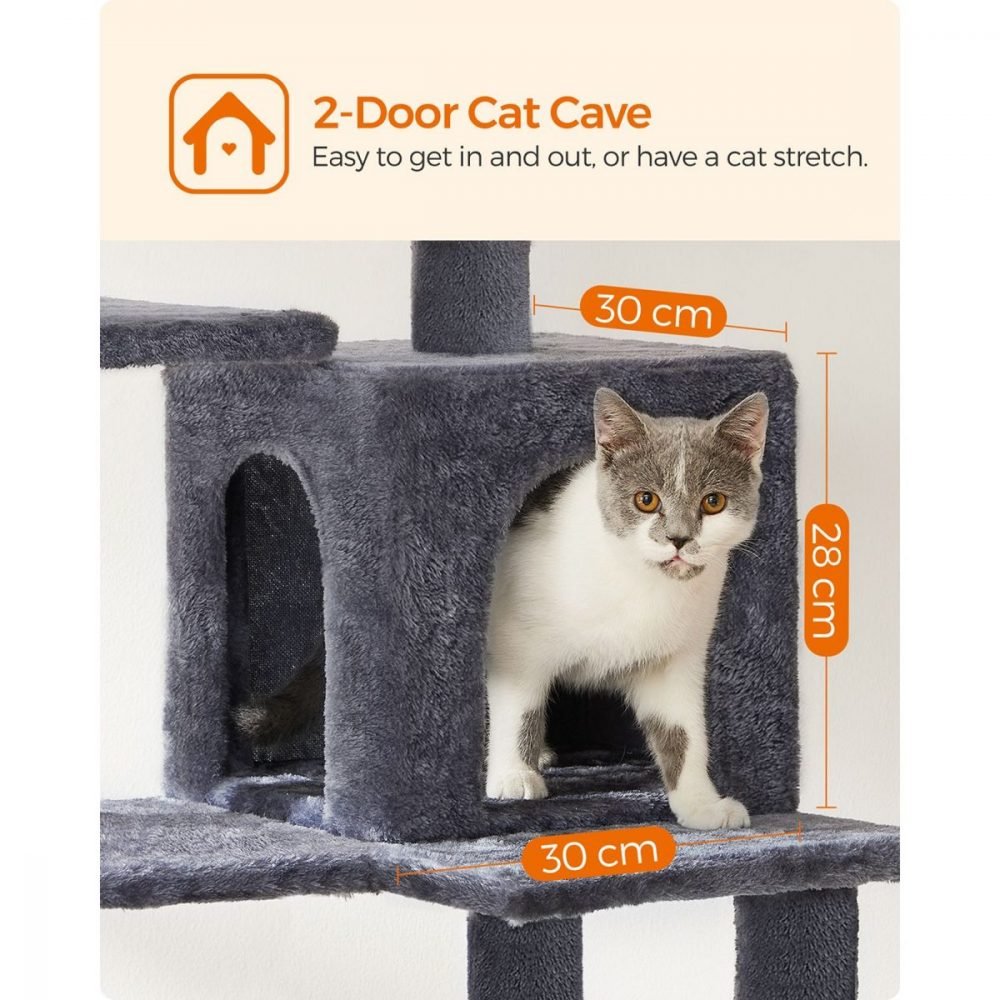 Árbol para gatos de 143 cm, rascadores, plataformas, hamaca, gris antracita - Imagen 4