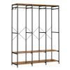 Armario ropa portátil plegable, barras colgar, estantes, marrón