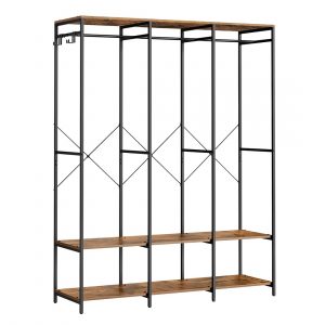 Armario ropa portátil plegable, barras colgar, estantes, marrón