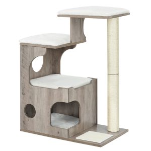 Rascador para gatos vintage con cueva y 3 camas, greige