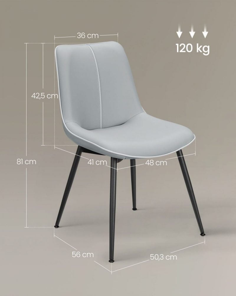 Juego 2 sillas comedor tapizado, respaldo curvo, patas acero, gris paloma - Imagen 2