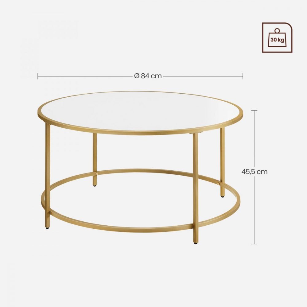 Mesa de centro redonda con tapa blanca y estructura dorada, 84 cm - Imagen 2
