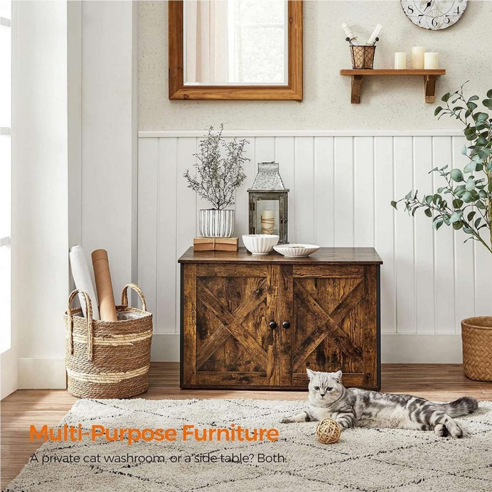 Mueble arenero para gatos con 2 puertas, marrón y negro - Imagen 3