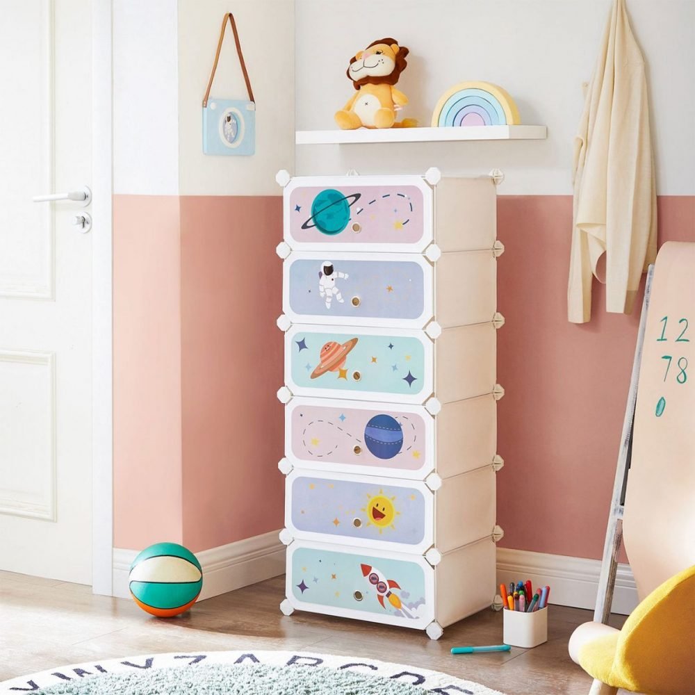 Estantería modular infantil de 6 cubos con puertas, blanco - Imagen 2