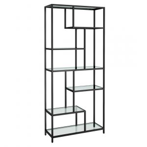 Estantería 7 niveles, vidrio templado, negro