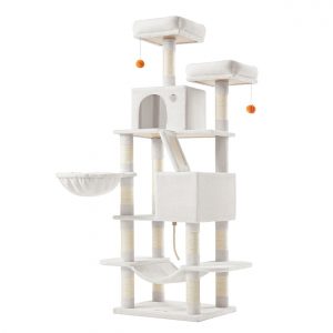 Rascador gatos multinivel 168 cm, torre, plataformas, blanco