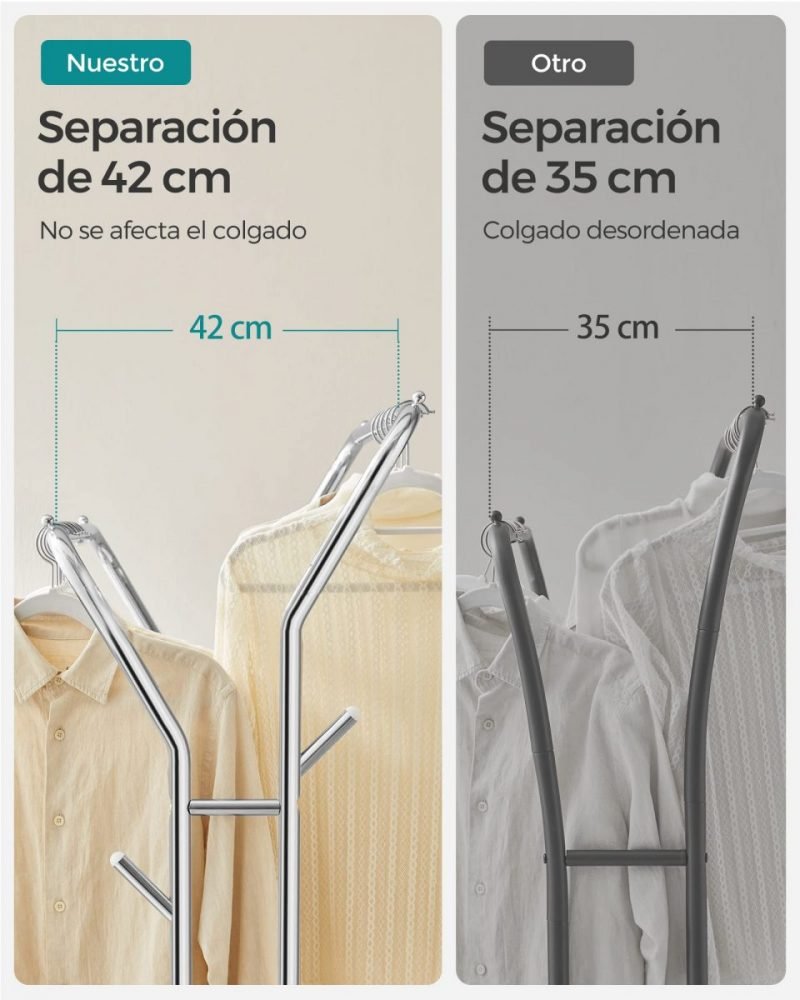 Perchero con ruedas y doble barra, 100 kg, plata - Imagen 5