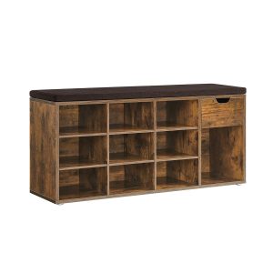 Banco zapatero con asiento acolchado, marrón vintage