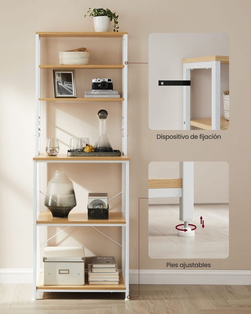 Estantería de cocina alta con espacio para microondas, roble y blanco - Imagen 4