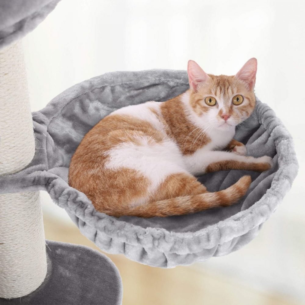 Rascador para gatos con plataforma y tumbona, gris - Imagen 7