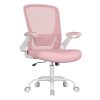 Silla de escritorio ergonómica giratoria con soporte lumbar, rosa
