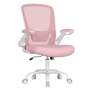 Silla de escritorio ergonómica giratoria con soporte lumbar, rosa
