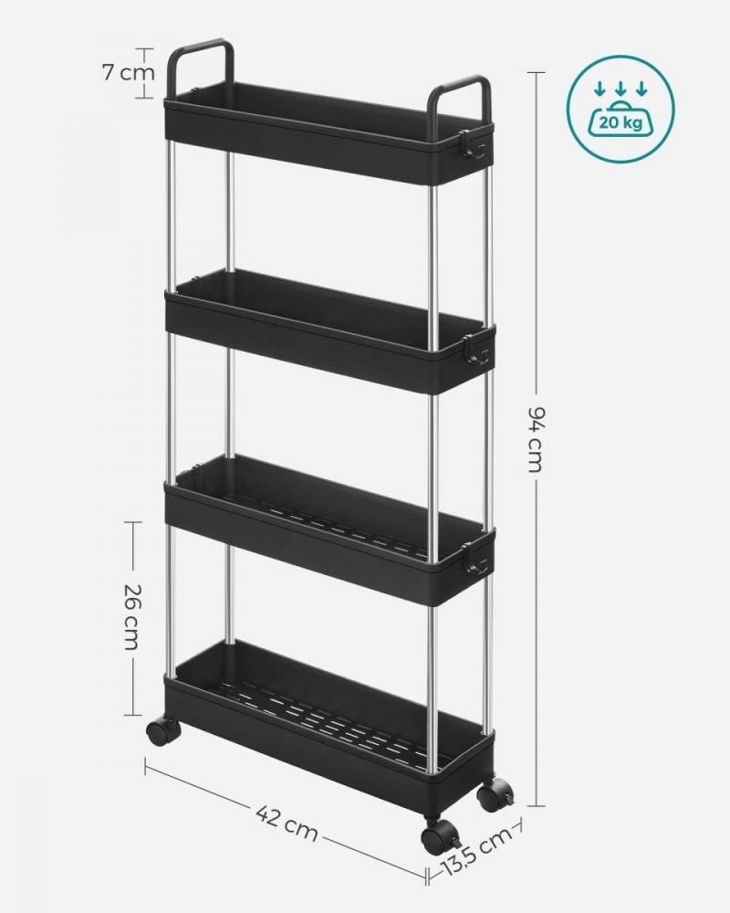 Carrito almacenamiento 4 niveles, cocina, baño, negro - Imagen 8