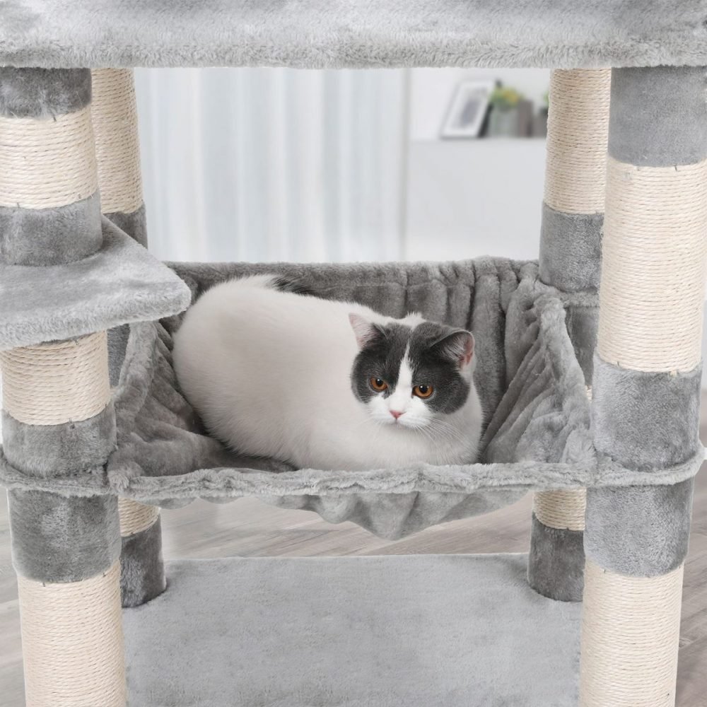 Árbol para gatos de varios niveles, torre de 143 cm, gris claro - Imagen 4