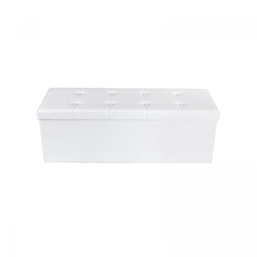 Taburete baúl plegable en blanco, soporta hasta 300 kg - Imagen 3