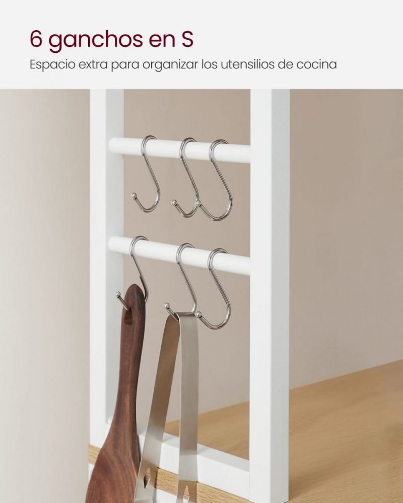 Estantería de cocina alta con espacio para microondas, roble y blanco - Imagen 8