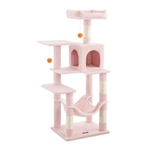 Árbol para gatos de 143 cm, rascadores, plataformas, hamaca, rosa
