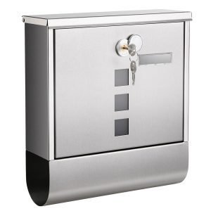 Buzón de pared con tapa y cerradura, ventanas de visualización, plata